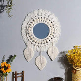 White Macrame Round Mirror